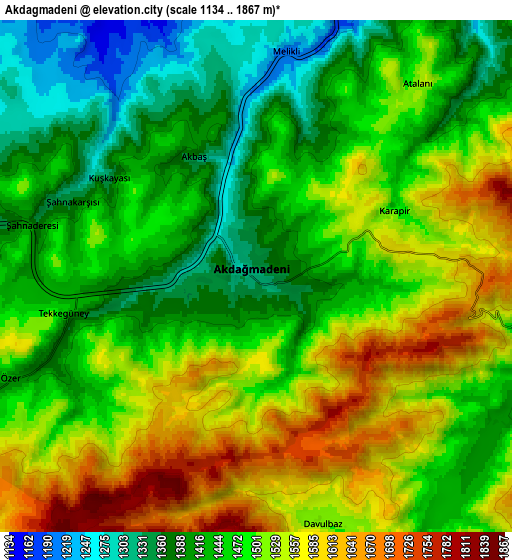 Zoom OUT 2x Akdağmadeni, Turkey elevation map