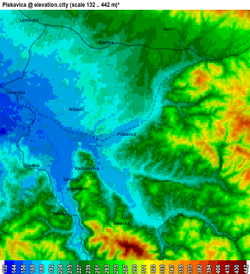 Zoom OUT 2x Piskavica, Bosnia and Herzegovina elevation map