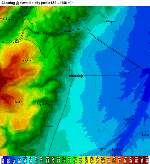 Zoom OUT 2x Akçadağ, Turkey elevation map