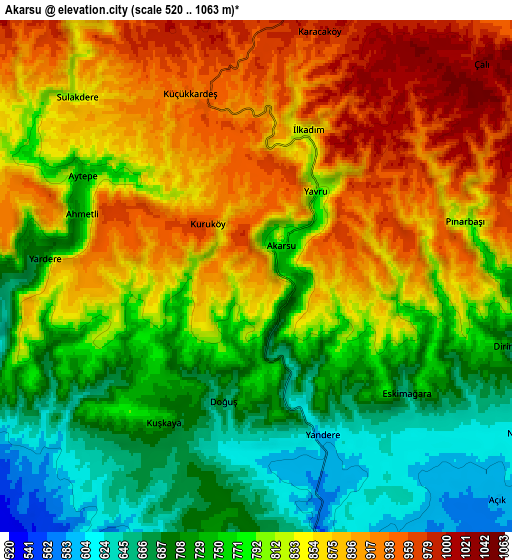 Zoom OUT 2x Akarsu, Turkey elevation map