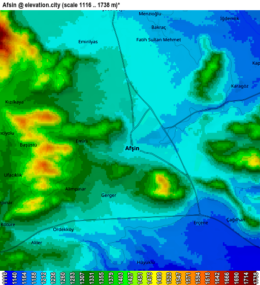 Zoom OUT 2x Afşin, Turkey elevation map