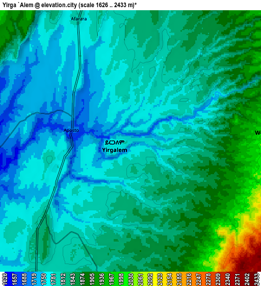 Zoom OUT 2x Yirga ‘Alem, Ethiopia elevation map