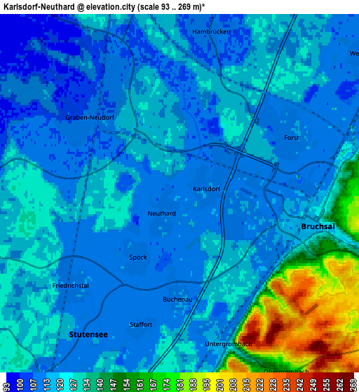 Zoom OUT 2x Karlsdorf-Neuthard, Germany elevation map