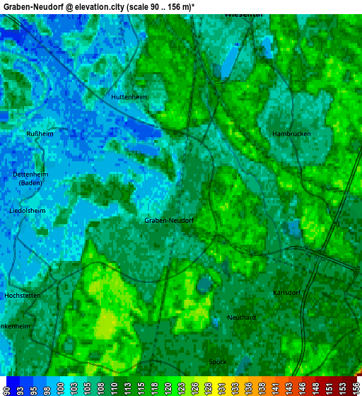 Zoom OUT 2x Graben-Neudorf, Germany elevation map