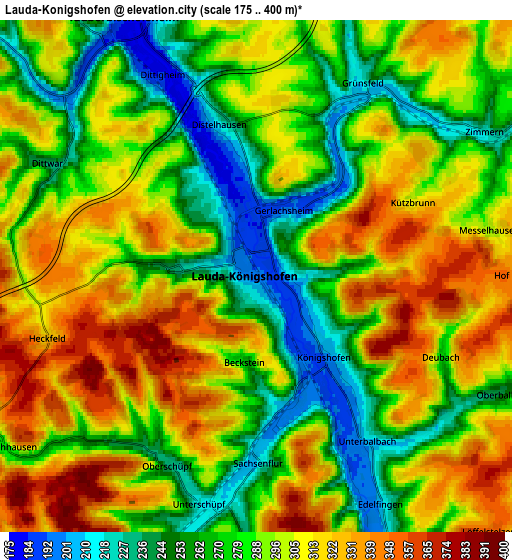 Zoom OUT 2x Lauda-Königshofen, Germany elevation map