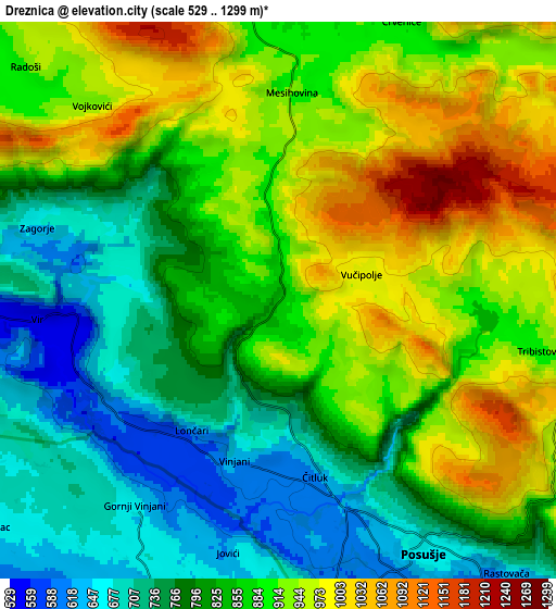 Zoom OUT 2x Drežnica, Bosnia and Herzegovina elevation map