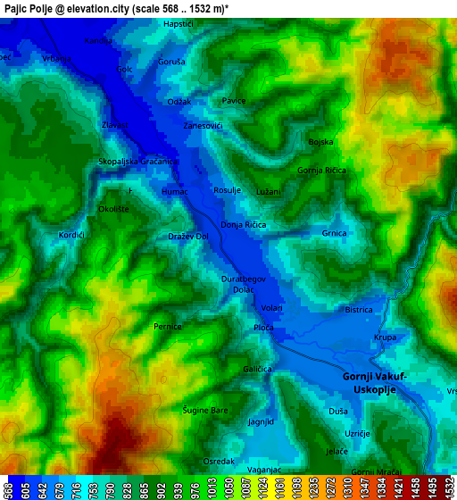 Zoom OUT 2x Pajić Polje, Bosnia and Herzegovina elevation map