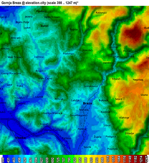 Zoom OUT 2x Gornja Breza, Bosnia and Herzegovina elevation map