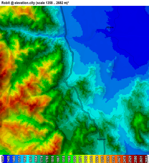 Zoom OUT 2x Robīt, Ethiopia elevation map