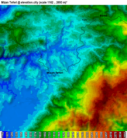 Zoom OUT 2x Mīzan Teferī, Ethiopia elevation map