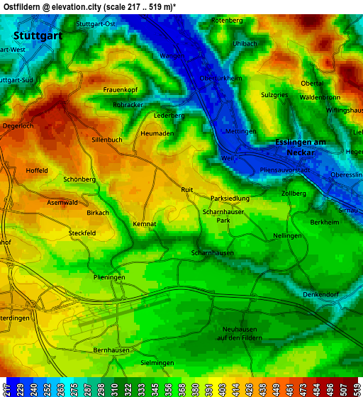 Zoom OUT 2x Ostfildern, Germany elevation map