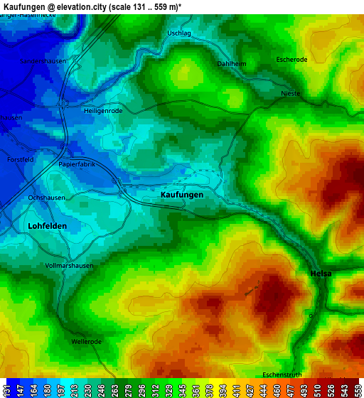 Zoom OUT 2x Kaufungen, Germany elevation map