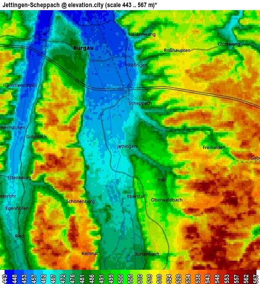 Zoom OUT 2x Jettingen-Scheppach, Germany elevation map