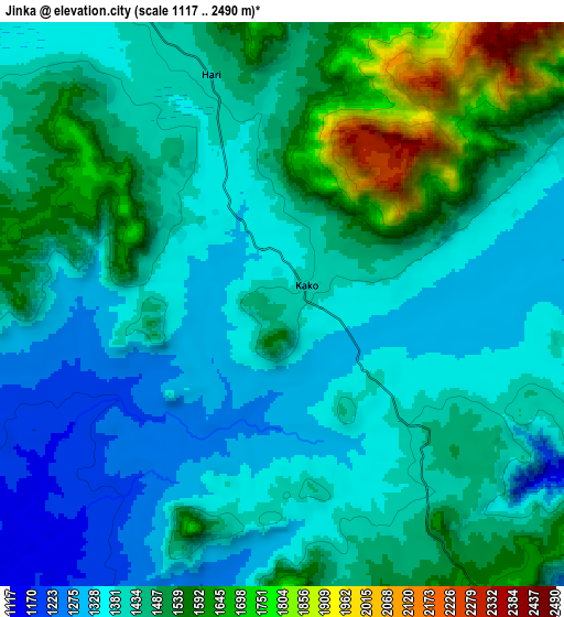 Zoom OUT 2x Jinka, Ethiopia elevation map