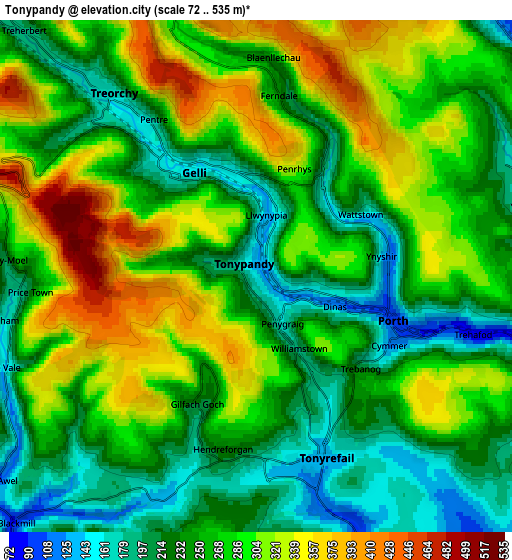 Zoom OUT 2x Tonypandy, United Kingdom elevation map