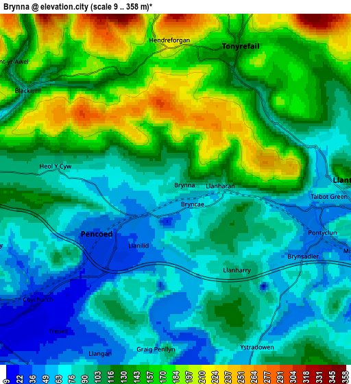 Zoom OUT 2x Brynna, United Kingdom elevation map