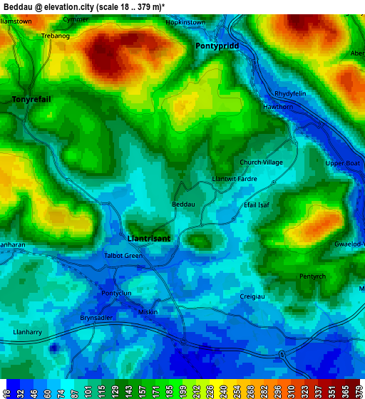 Zoom OUT 2x Beddau, United Kingdom elevation map