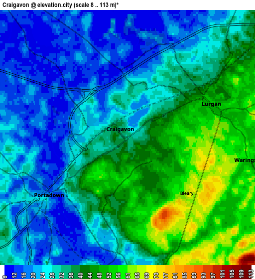 Zoom OUT 2x Craigavon, United Kingdom elevation map