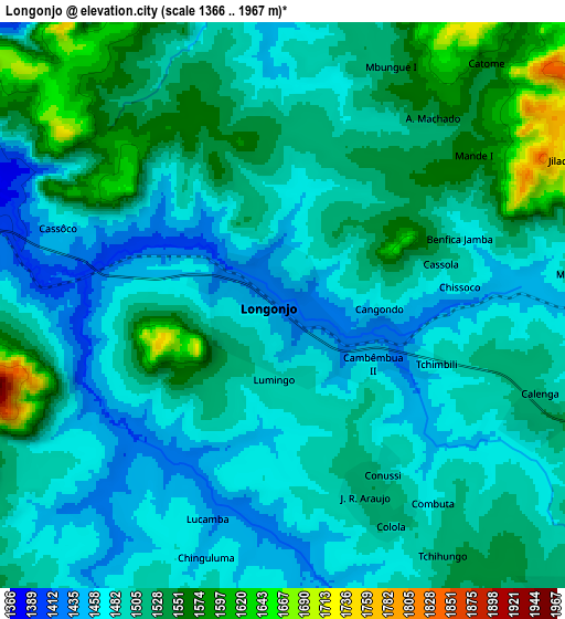 Zoom OUT 2x Longonjo, Angola elevation map