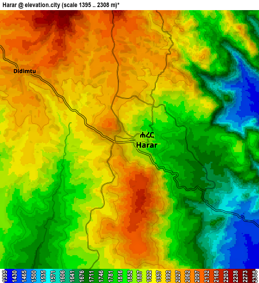Zoom OUT 2x Harar, Ethiopia elevation map