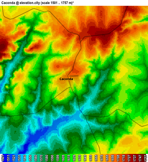 Zoom OUT 2x Caconda, Angola elevation map