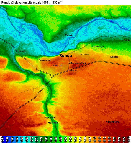 Zoom OUT 2x Rundu, Namibia elevation map