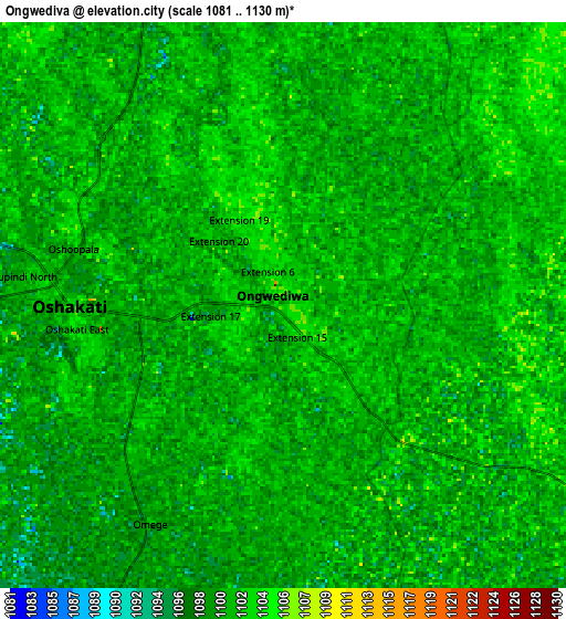 Zoom OUT 2x Ongwediva, Namibia elevation map