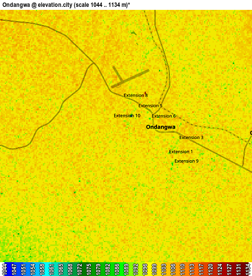 Zoom OUT 2x Ondangwa, Namibia elevation map