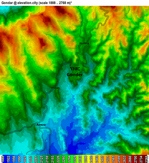 Zoom OUT 2x Gondar, Ethiopia elevation map