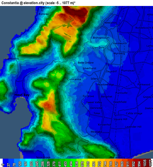 Zoom OUT 2x Constantia, South Africa elevation map
