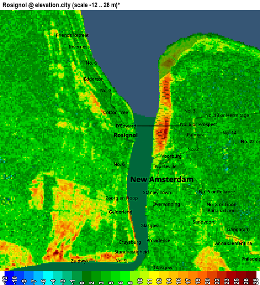 Zoom OUT 2x Rosignol, Guyana elevation map