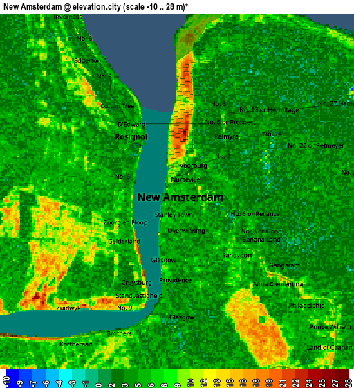 Zoom OUT 2x New Amsterdam, Guyana elevation map