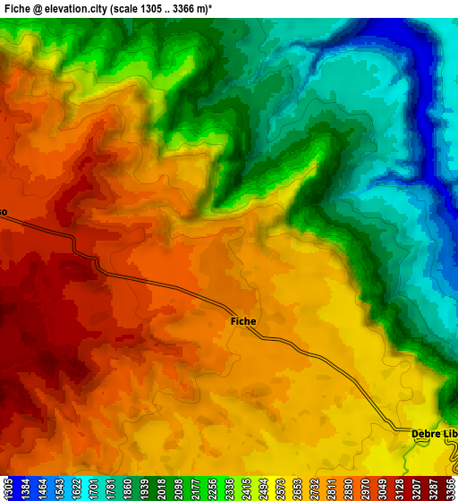 Zoom OUT 2x Fichē, Ethiopia elevation map