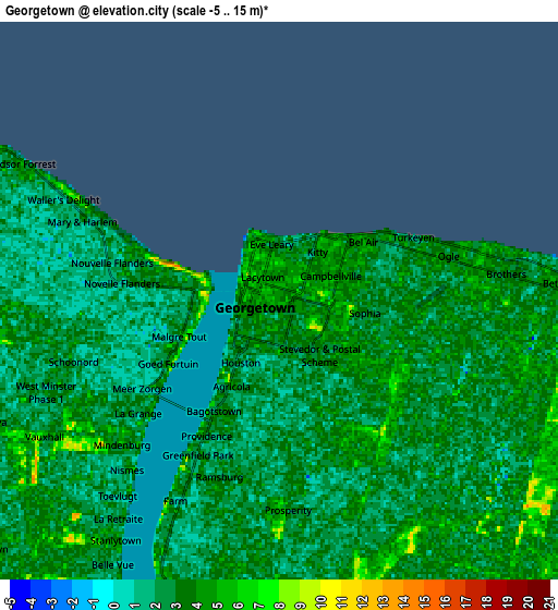 Zoom OUT 2x Georgetown, Guyana elevation map