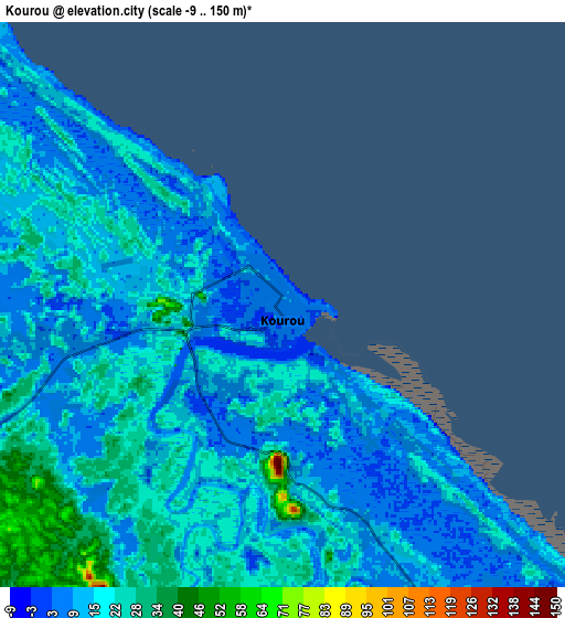 Zoom OUT 2x Kourou, French Guiana elevation map