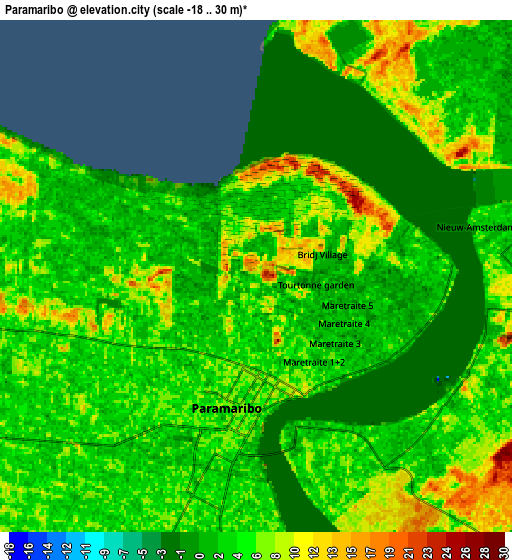 Zoom OUT 2x Paramaribo, Suriname elevation map