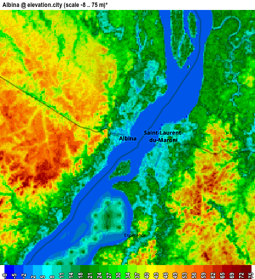 Zoom OUT 2x Albina, Suriname elevation map
