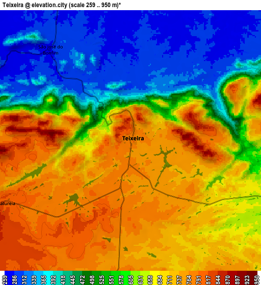 Zoom OUT 2x Teixeira, Brazil elevation map