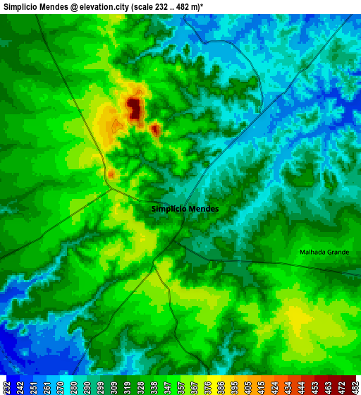 Zoom OUT 2x Simplício Mendes, Brazil elevation map