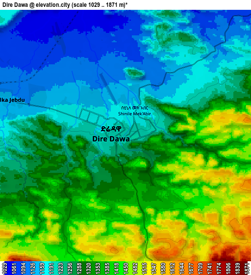 Zoom OUT 2x Dire Dawa, Ethiopia elevation map