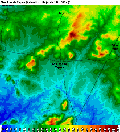 Zoom OUT 2x São José da Tapera, Brazil elevation map