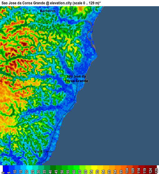 Zoom OUT 2x São José da Coroa Grande, Brazil elevation map