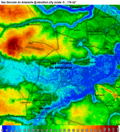 Zoom OUT 2x São Gonçalo do Amarante, Brazil elevation map