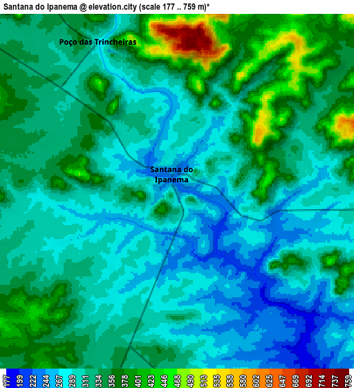 Zoom OUT 2x Santana do Ipanema, Brazil elevation map