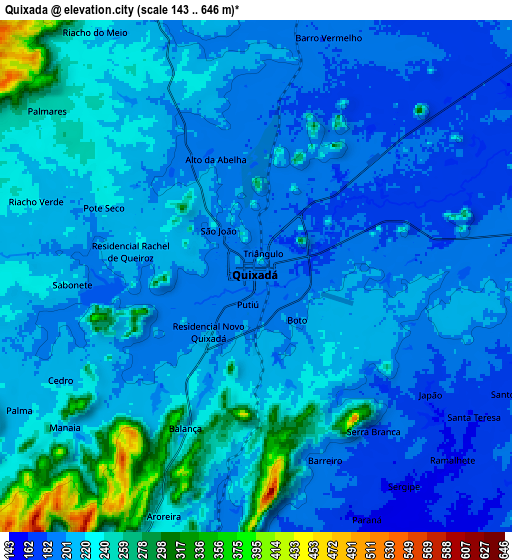 Zoom OUT 2x Quixadá, Brazil elevation map