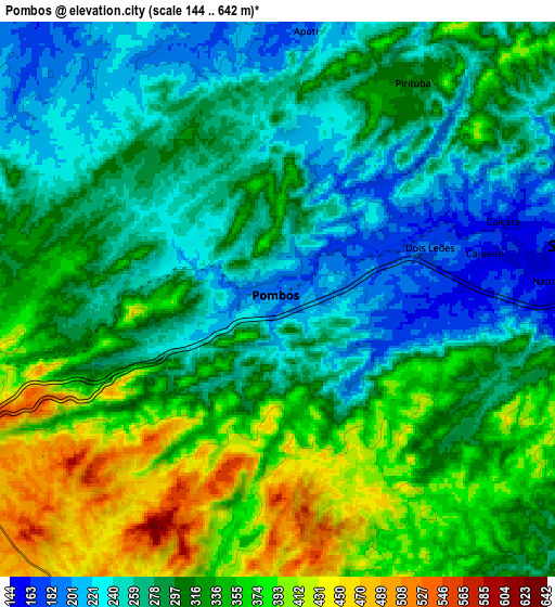 Zoom OUT 2x Pombos, Brazil elevation map