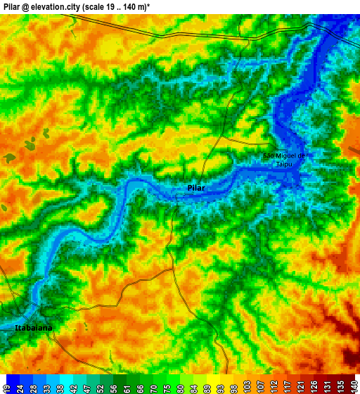 Zoom OUT 2x Pilar, Brazil elevation map