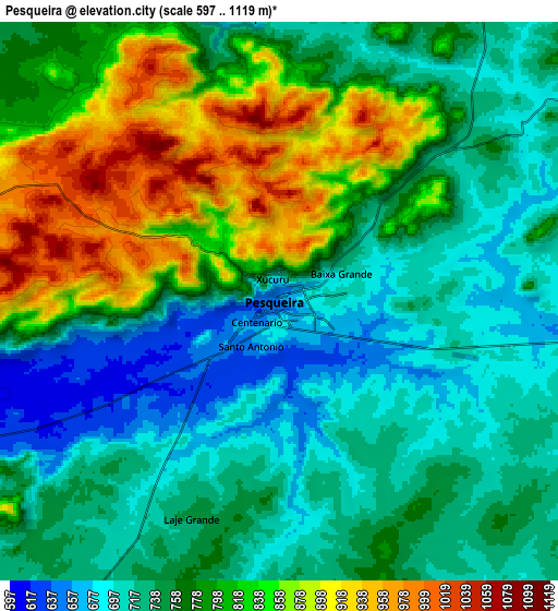 Zoom OUT 2x Pesqueira, Brazil elevation map
