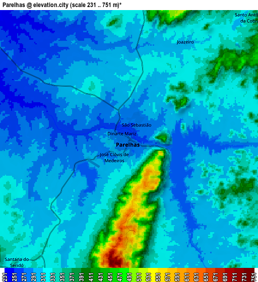 Zoom OUT 2x Parelhas, Brazil elevation map