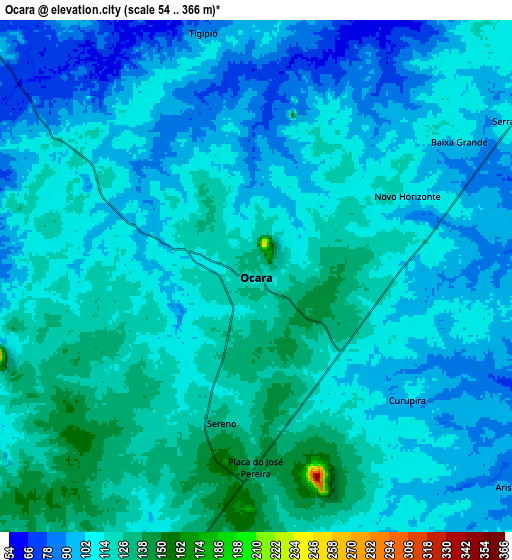Zoom OUT 2x Ocara, Brazil elevation map